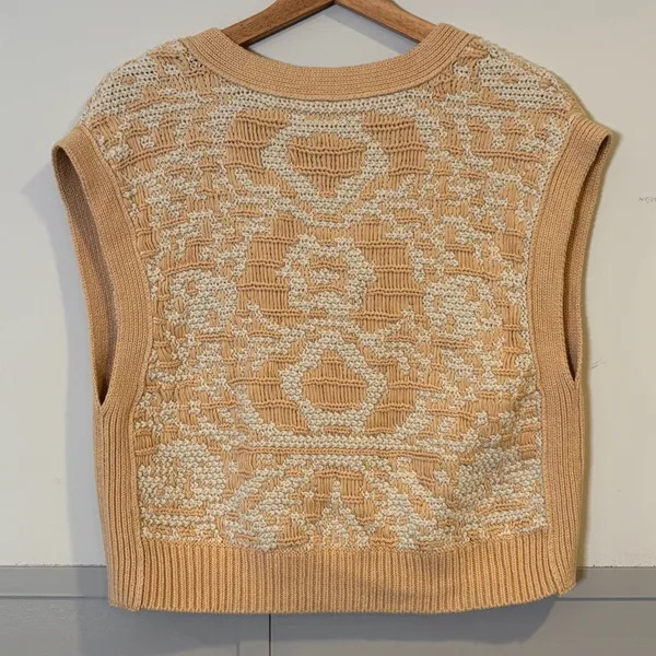 Free People Beige and Cream Knit Vest Geometric Pattern Sweater - Image 14