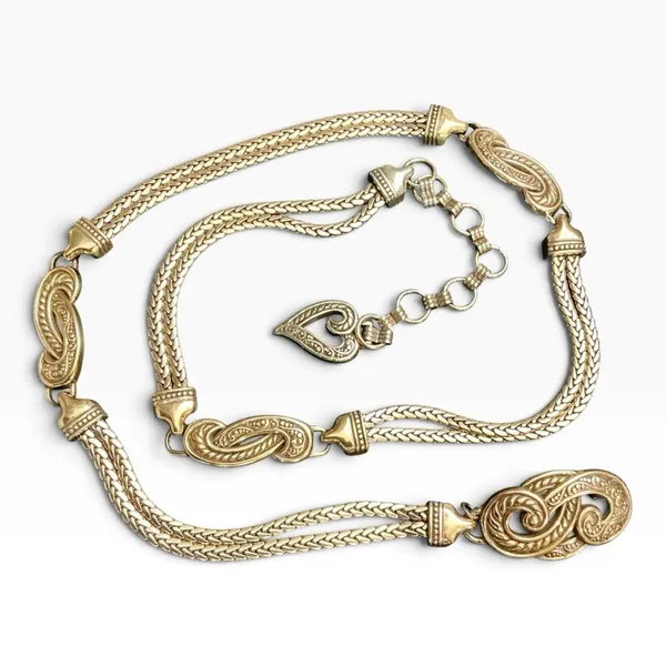 Brighton Vintage 90s Bali Hai Gold Tone Chain Belt Paisley Scroll Large Rare - Image 2