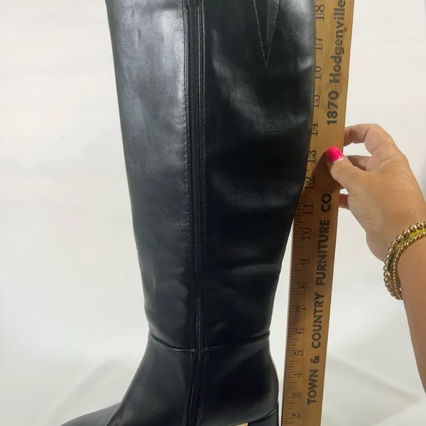 Xoxo Kendal Leather Tall Boot With Gold Heel Accent Zip Women Sz 10m Black New - Image 14