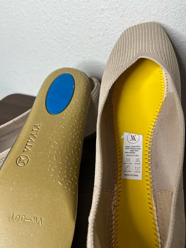 Vivaia Golden Almond Glitter Margot 2.0 Square Toe V Cut Flats Washable Size 41 - Image 6