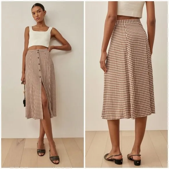 💕REFORMATION💕 Hermosa Skirt ~ Chestnut Check 12 NWOT - Image 2