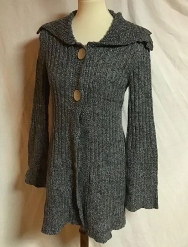 Vtg Gray Y2K hippie boho bell sleeve sweater - Image 13