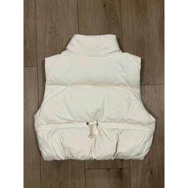 Double Zero Womens Off White Faux Leather Puffer Vest Funnel Neck Zip DZ23F494 M - Image 3