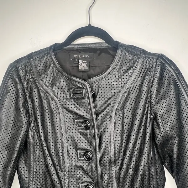 Etcetera Leather Peplum Jacket Size 0 - Image 4