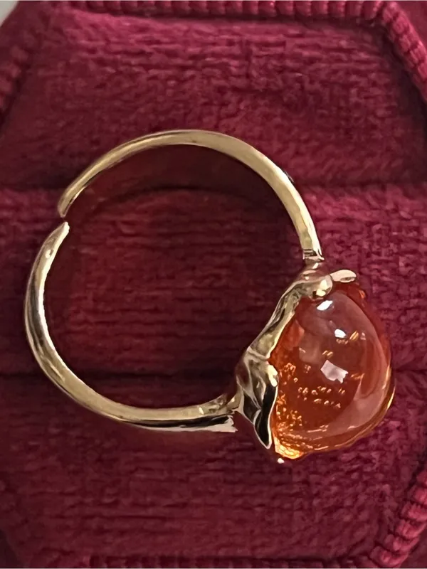 Stainless Steel Golden Amber Oval Statement Ring - Orange Size 6 - Image 3