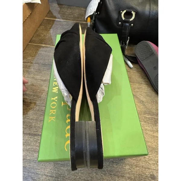 Kate Spade BLACK Women's Fayrn Point Toe Mules‎ Size US 7.5 M Suede Ruffle - Image 7