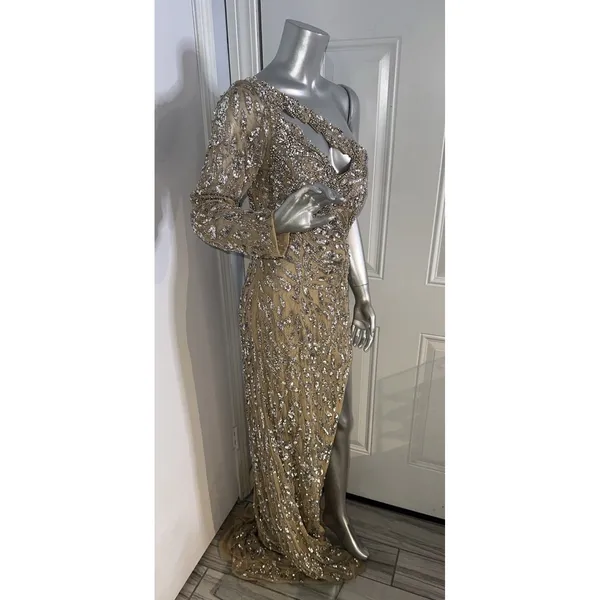 Sherri Hill Floor Length Gown Nude Rhinestones Sequins Size 10 54396 - Image 14