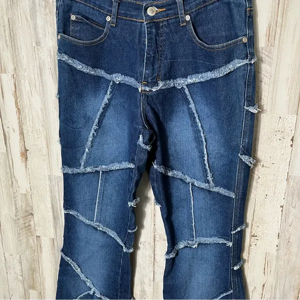 Rave 4 Real Vintage Y2K Frayed Patchwork Flare Jeans Hippie Boho Womens Sz‎ 9/30 - Image 3
