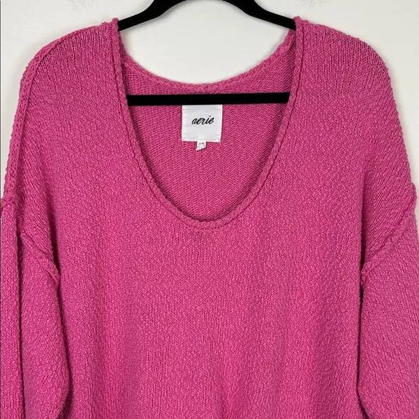 Aerie Voop Sweater Oversized Pink Women’s Size Large Cotton Relaxed Beachy - Image 4