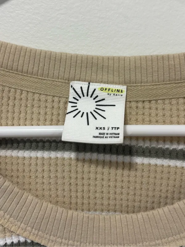 Offline By Aerie Yellow Green White Striped Waffle Knit Long Sleeve Scoop Neck - Image 3