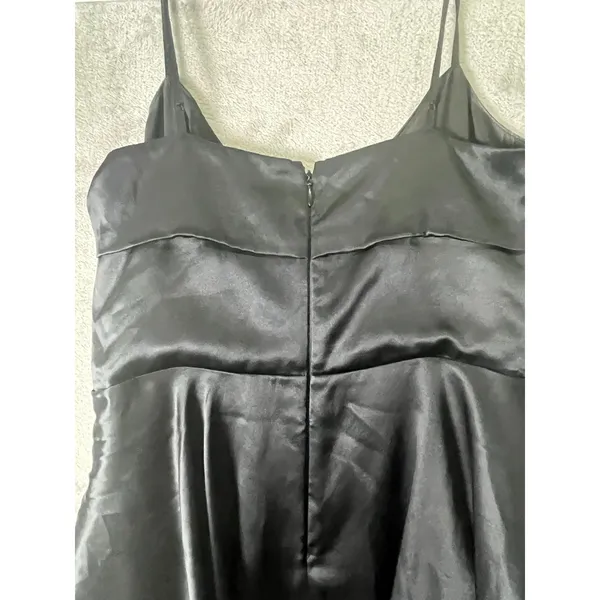 Betsey Johnson Black Satin Ruched Mini Dress Cowl Neck Spaghetti Strap Size 4 - Image 4