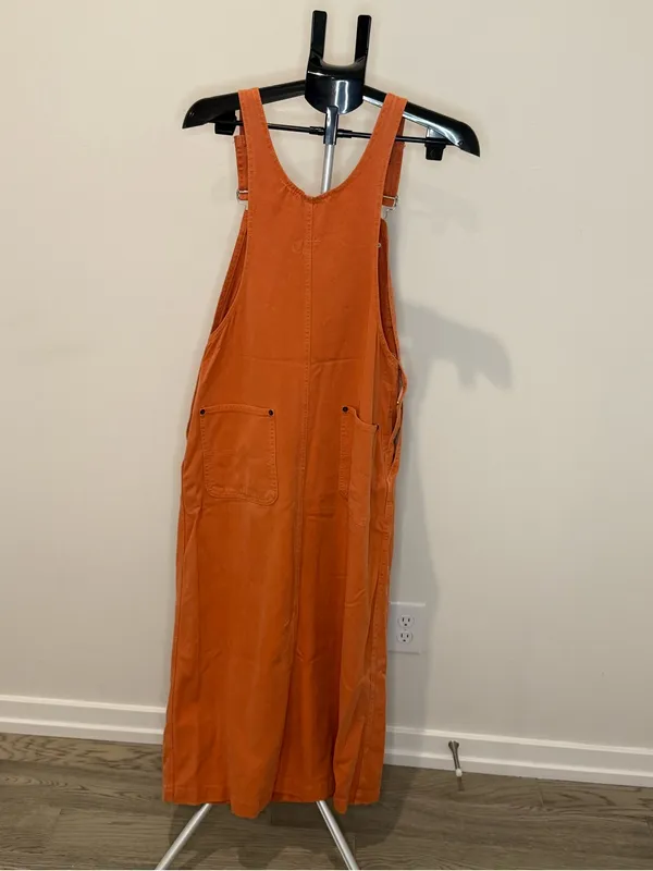 For Joseph XS Orange Overall Maxi Dress Pinafore Jumper Vintage Style Made USA - Image 5