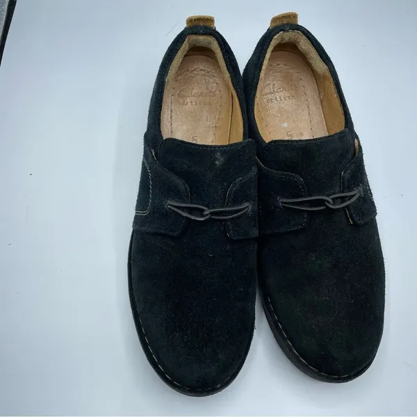 Clarks Artisan Black Suede Leather Slip On Comfort Shoes Womens 8 No Tie Loafer - Image 3