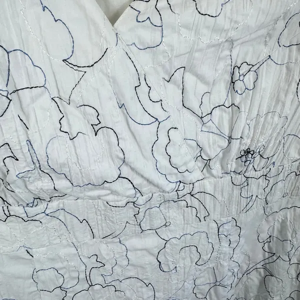 White Cotton Embroidered Handmade‎ Lined V-Neck Sleeveless Midi Dress Size 16 - Image 3