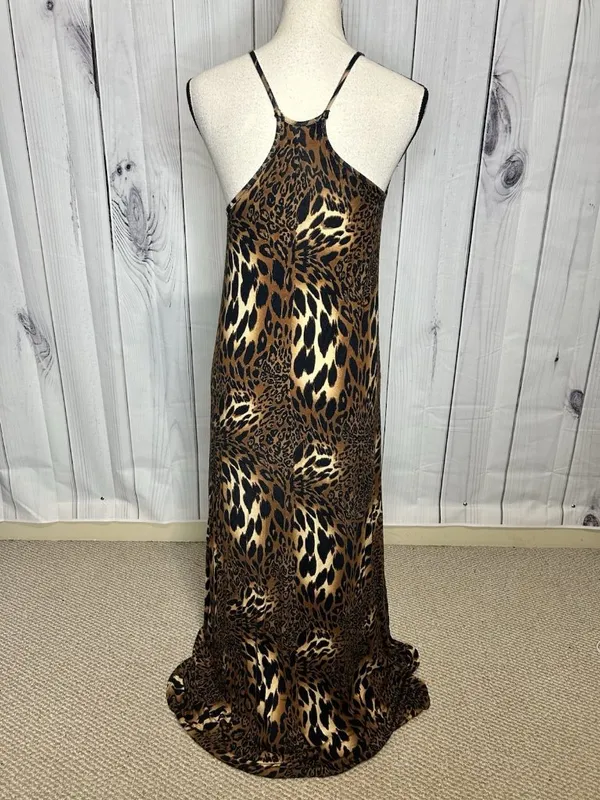 12PM By Mon Ami Maxi Dress Womens Sz S Spaghetti Strap Animal Print Knit - Image 6
