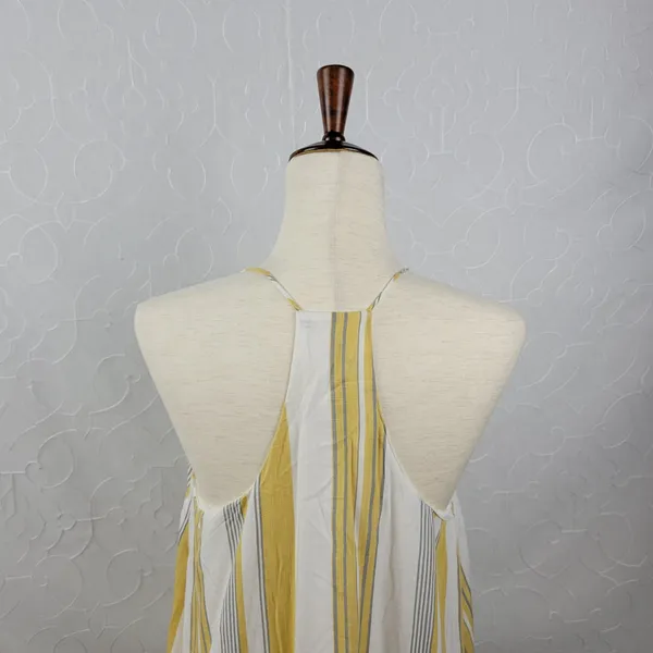 Cage Womens Slip Dress L Yellow Striped Babydoll Racerback Spaghetti Strap Mini - Image 5