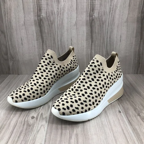 Gianni Bini Beige & Black Leopard Knit Slip-On Platform Sneakers Size 8 - Image 4