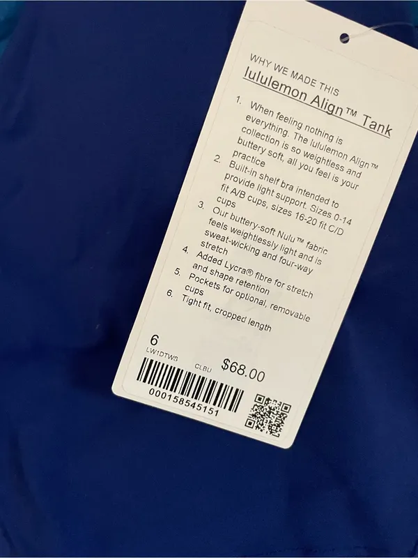 Lululemon NWT Align Tank V-Neck Cropped Top Blue Size 6 - Image 5