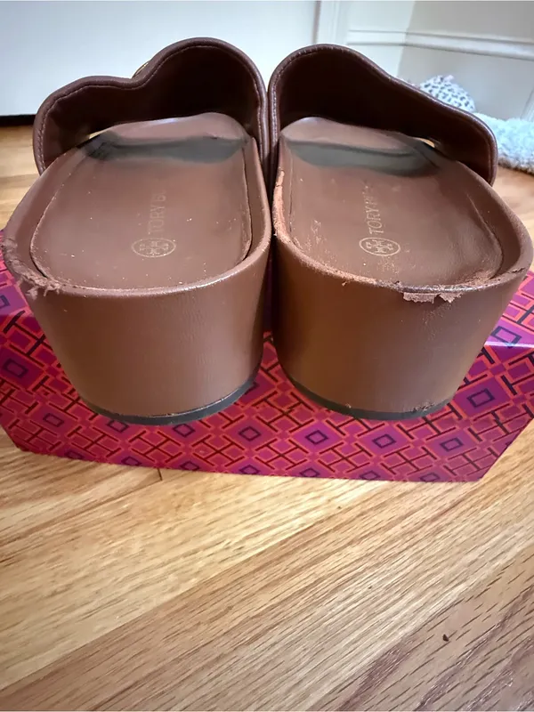 TORY BURCH Patos Disc Nappa Leather Platform Slide Sandals Size 7 M Burnt Cuoio - Image 4