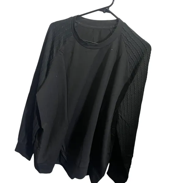 Black XL Crewneck Sweater With Textured Knit‎ Sleeves Polyester Blend - Image 3