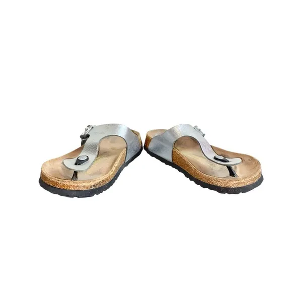 Papillio By Birkenstock Gizeh Metallic Silver Leather Slip-On Thong Sandals 39 - Image 3