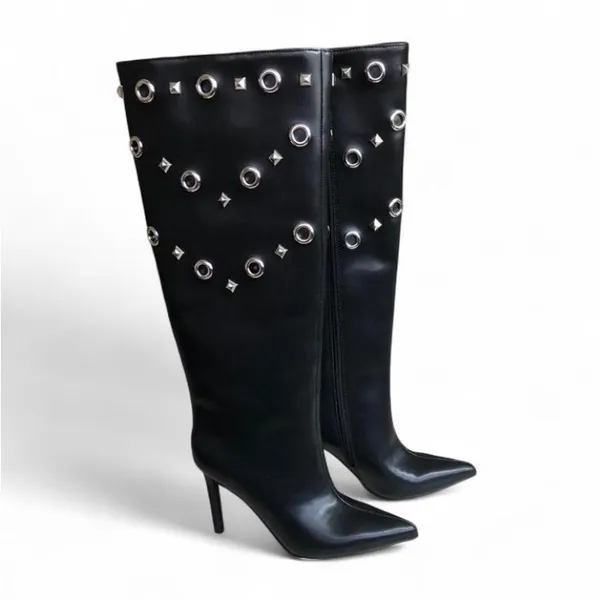 I.N.C. International Concepts Women's Black Saiqa Grommet Knee High Boots 6M - Image 2
