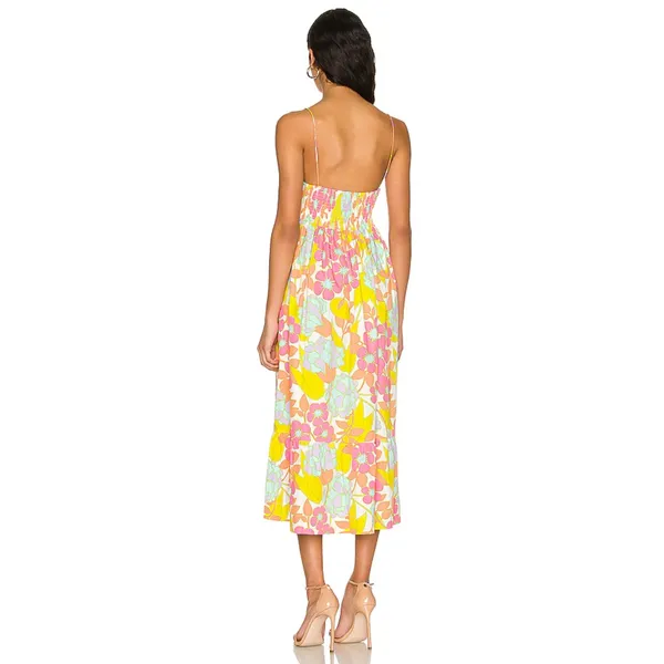S/W/F En-Flowered Midi Dress Medium Pink‎ Floral Retro Mod Boho Sundress Cotton - Image 3