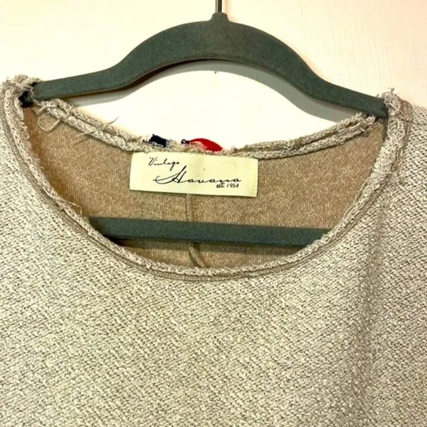 Vintage Havana- Cream Oversized Raw Neckline Knit Stripe Back Sweater Size S - Image 9