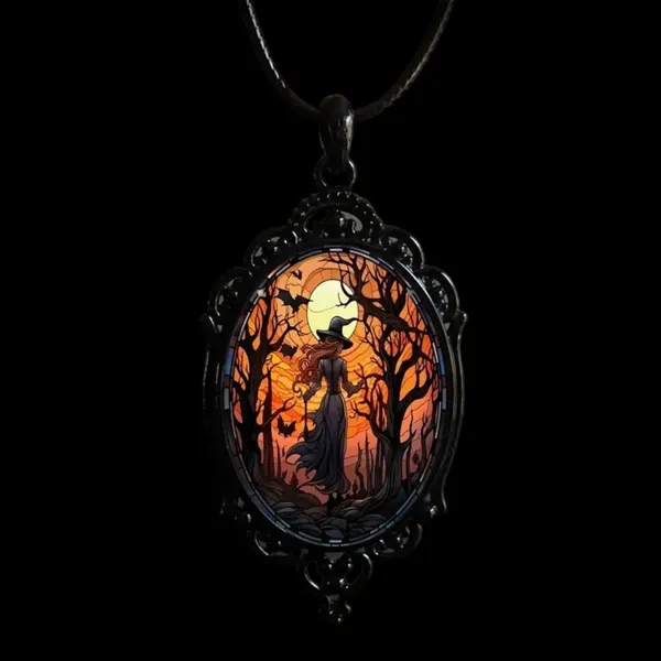 Retro Style Bat Witch Pendant Cameo Black Pendant Necklace Gothic Glass Pendant - Image 8