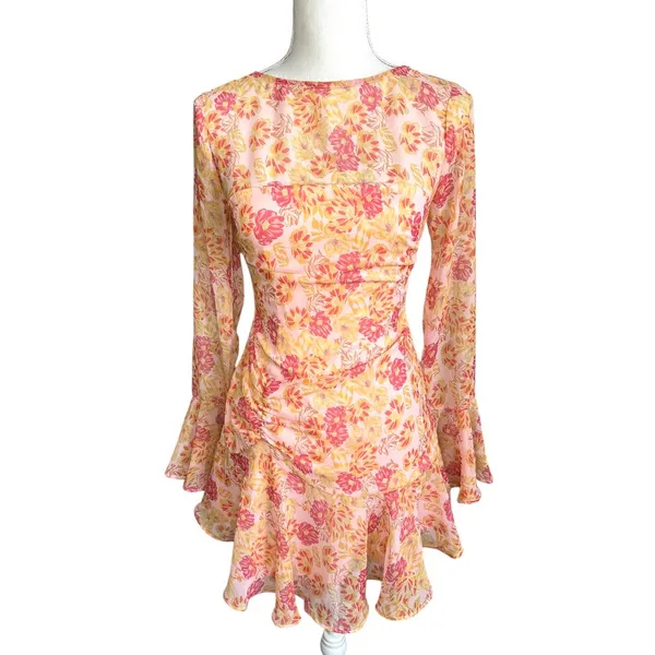 Selfie Leslie Adalia floral bell sleeve mini Dress Pink wedding feminine size S - Image 2