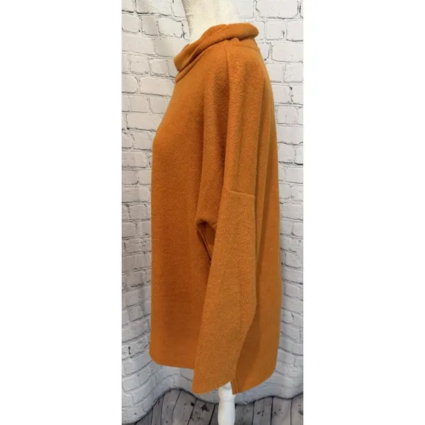 Anthropologie Cowl Neck Oversized Women's Orange Sweater Size Medium - Image 4