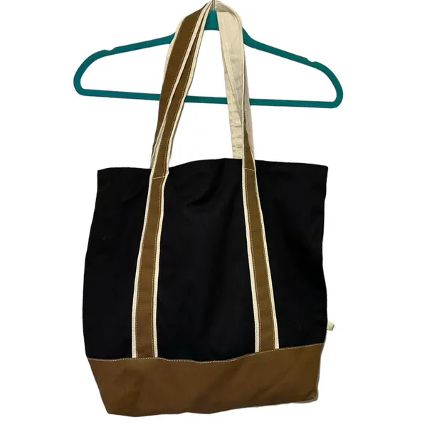 Summersalt‎ Canvas Tote Bag Black Brown Leather Trim Carryall - Image 2