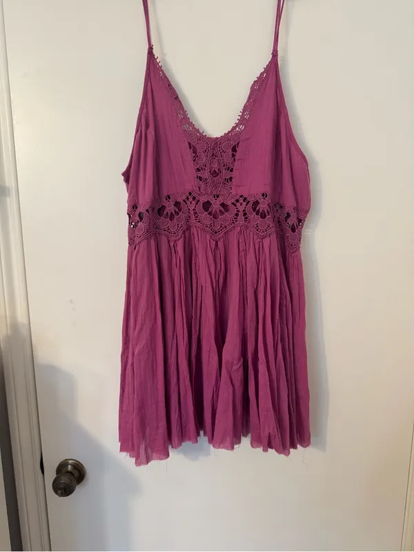 NWOT Free People Ilektra Lace Accent Cotton Slip Dress In Dahlia Mauve Size XL - Image 9
