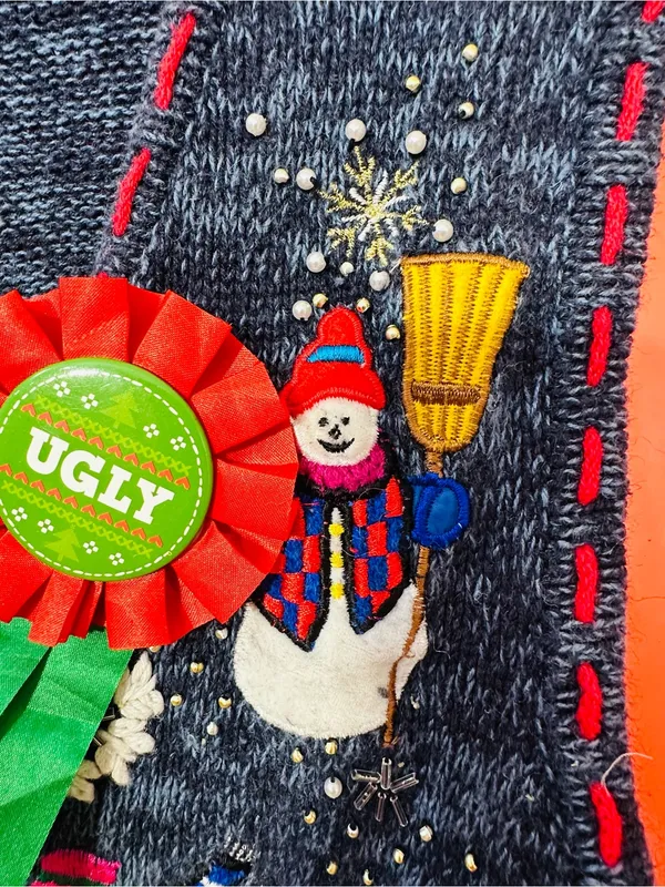 Navy Snowman Embroidered Holiday Sweater Vest - Women's Festive Knit - Image 5