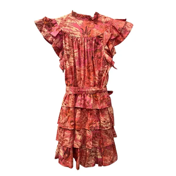 Ulla Johnson Lulua Frill Sleeve Tiered Ruffed Mini Dress Size 8 Medium Pink - Image 9