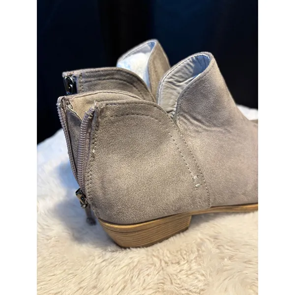 Grey Faux Suede Ankle Boots Pointed Toe Low Block Heel Rear Zip Size 6 - Image 4