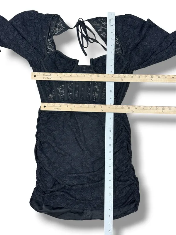 Edit‎ by Nine Lace Corset Top Ruched Mini Dress Black Medium Gothic Coquette Y2K - Image 13