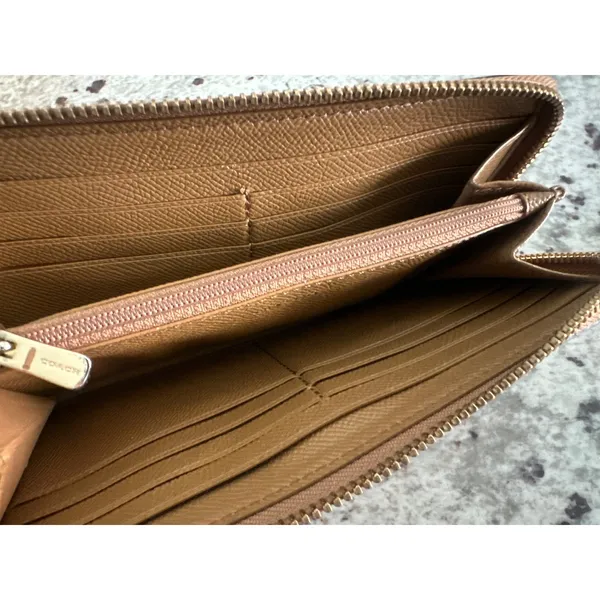 Coach Tan Leather Zip Around Continental Wallet - Image 11