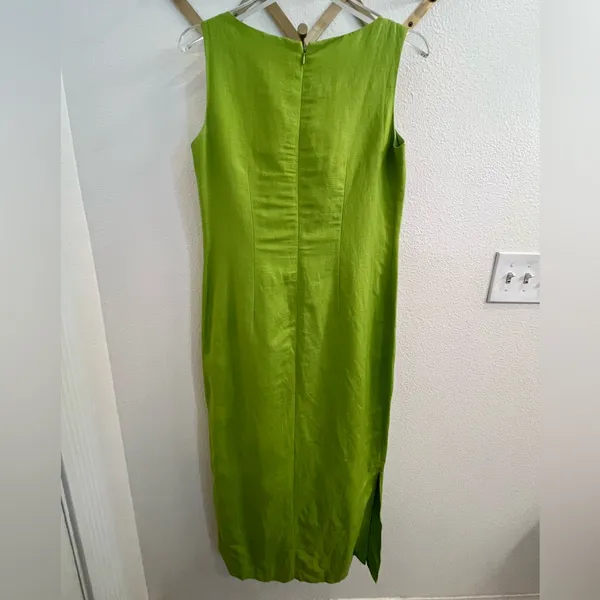 Vintage 90’s Jessica Howard Green Linen Embroidered Midi Dress 8 - Image 3