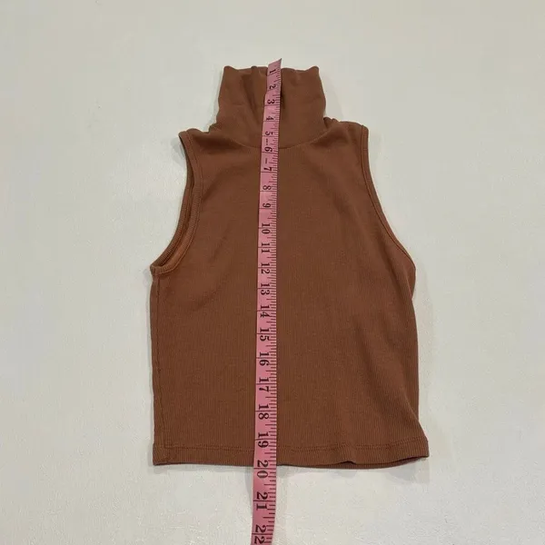 ZARA Ribbed Sleeveless Turtleneck Top S | Brown Mock Neck Tank | Minimalist Basi - Image 5