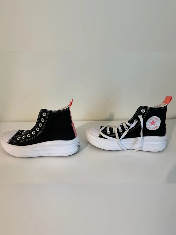Converse Women’s Black High-Top Canvas Sneakers with White Sole - Image 2