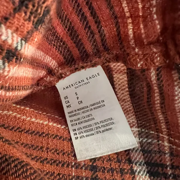 American Eagle Oversized Soft Cotton Flannel Button Long Sleeve Shirt Size Small - Image 7