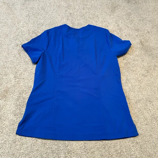 Dansko Royal Blue Smocked‎ Neck Keyhole Scrub Top Women's M - Image 4