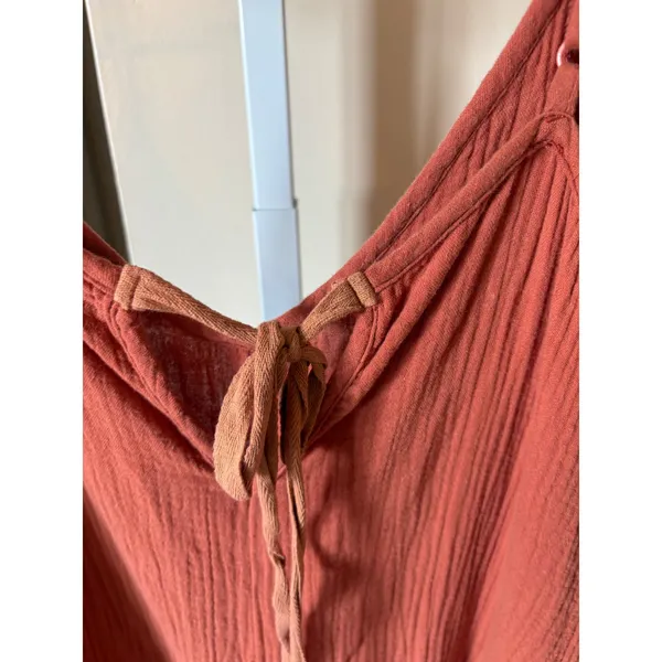 Easel Terracotta Rust Gauze Wide Leg Jumpsuit Adjustable Straps Pockets Medium - Image 8