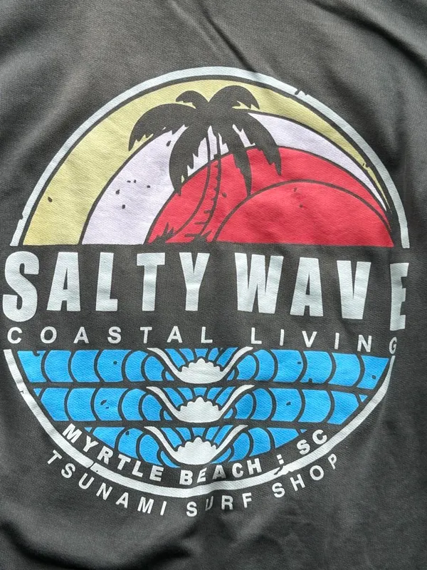 tsunami surf shop gray salty wave costal living myrtle beach, sc graphic sweatshirt - Image 4