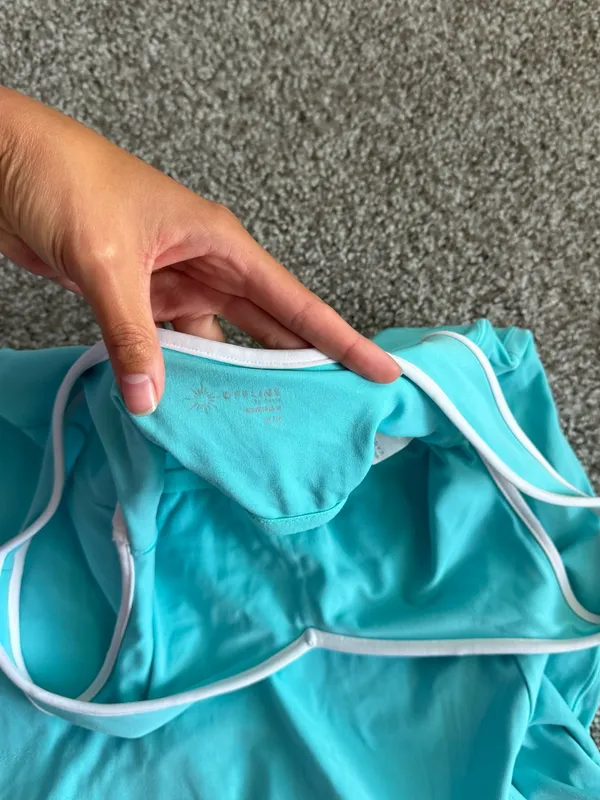 aerie Bright Aqua Scoop Neck Athletic Mini Dress with White Trim Pickleball - Image 4