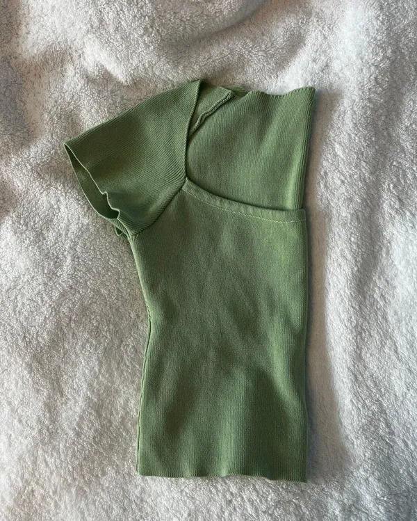 Sage Green Knit Crop Top - Image 2
