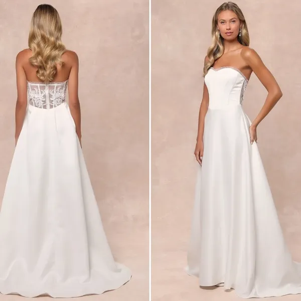 LULU's Bridal Wedding Chic Modern Sexy Floral Bustier Mermaid Trumpet Gown - Image 5