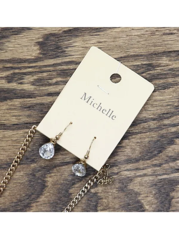 NWT Michelle Pendant Teardrop Earring Necklace Set Gold / White 17" + 2" - Image 2