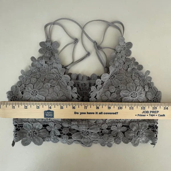 Cherish Gray Floral Crochet Lace Bralette Boho Festival Romatic Rave Crop Top L - Image 8
